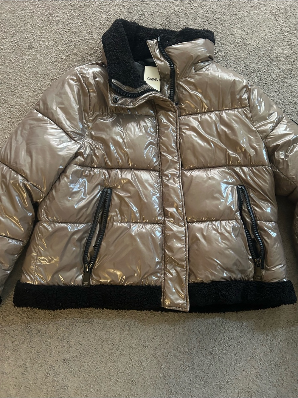 🧥🧥🧥Calvin Klein Brown Puffer with Black Sherpa Lining
